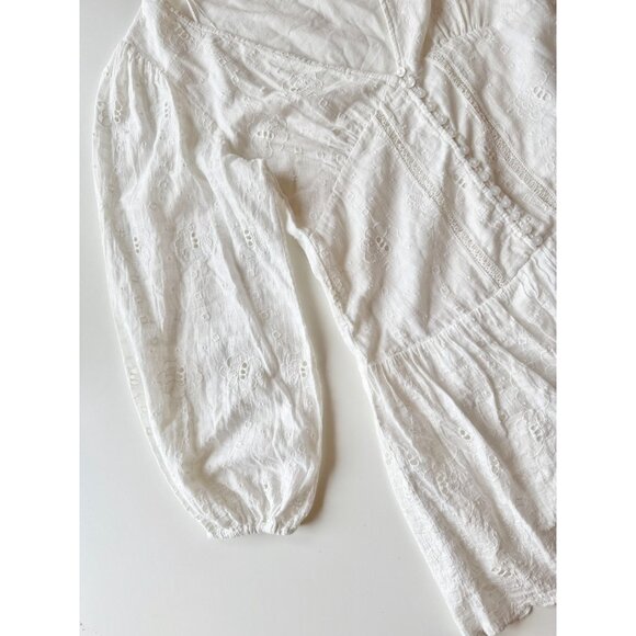 ZARA White Cotton Embroidered Eyelet Long Sleeve Button Front Mini Dress, Size M - Picture 9 of 16